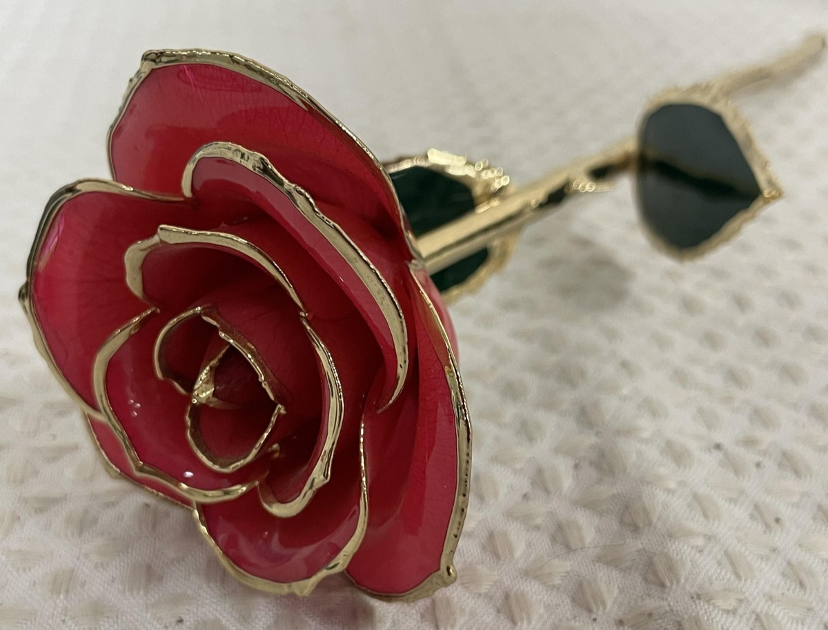 24k Gold Dipped Real Rose Pink Red Preserved Anniversary Valentine Gift Flower