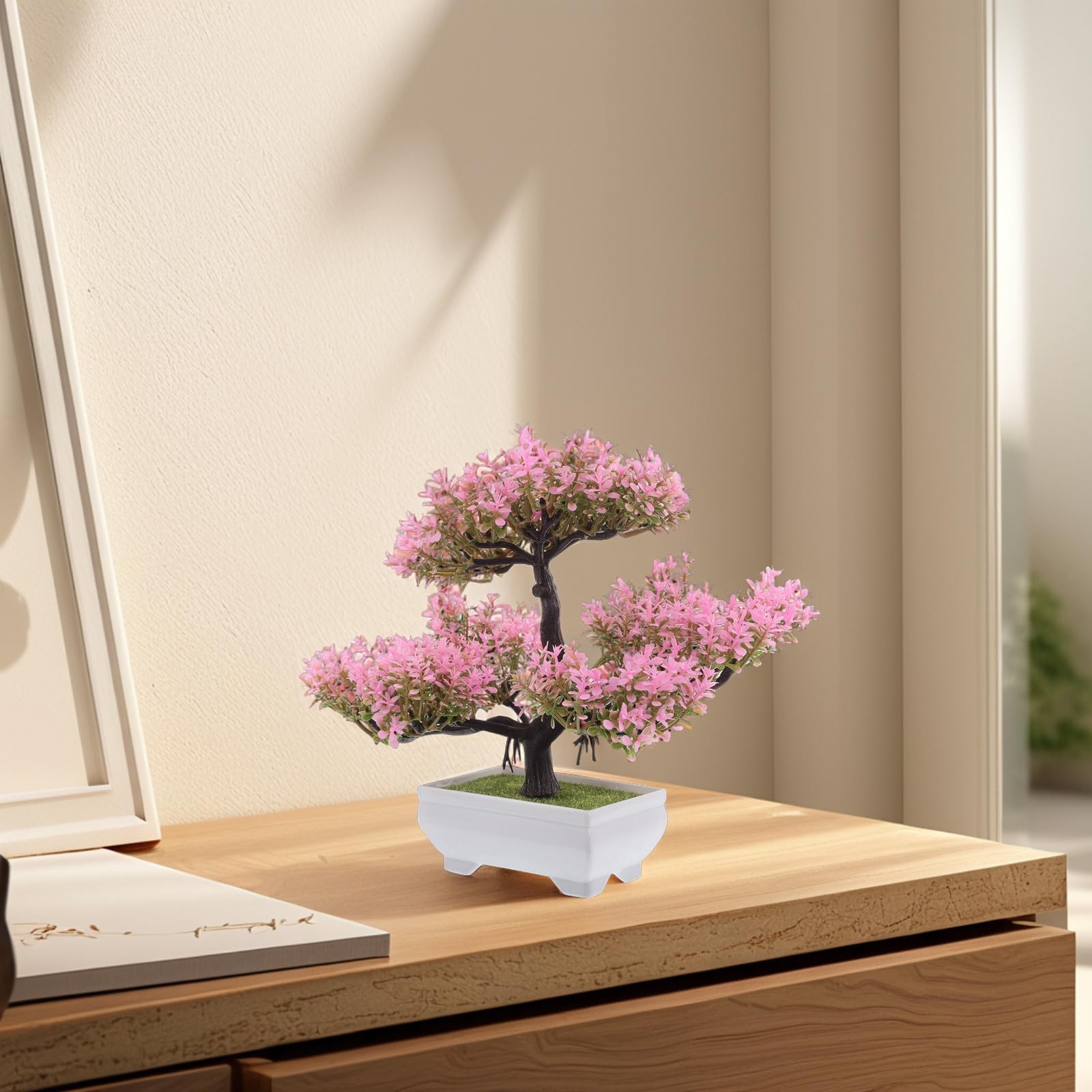 Artificial Bonsai Tree Small Desk Plants Pink Faux Bonsai Imitation Cherry Bl…