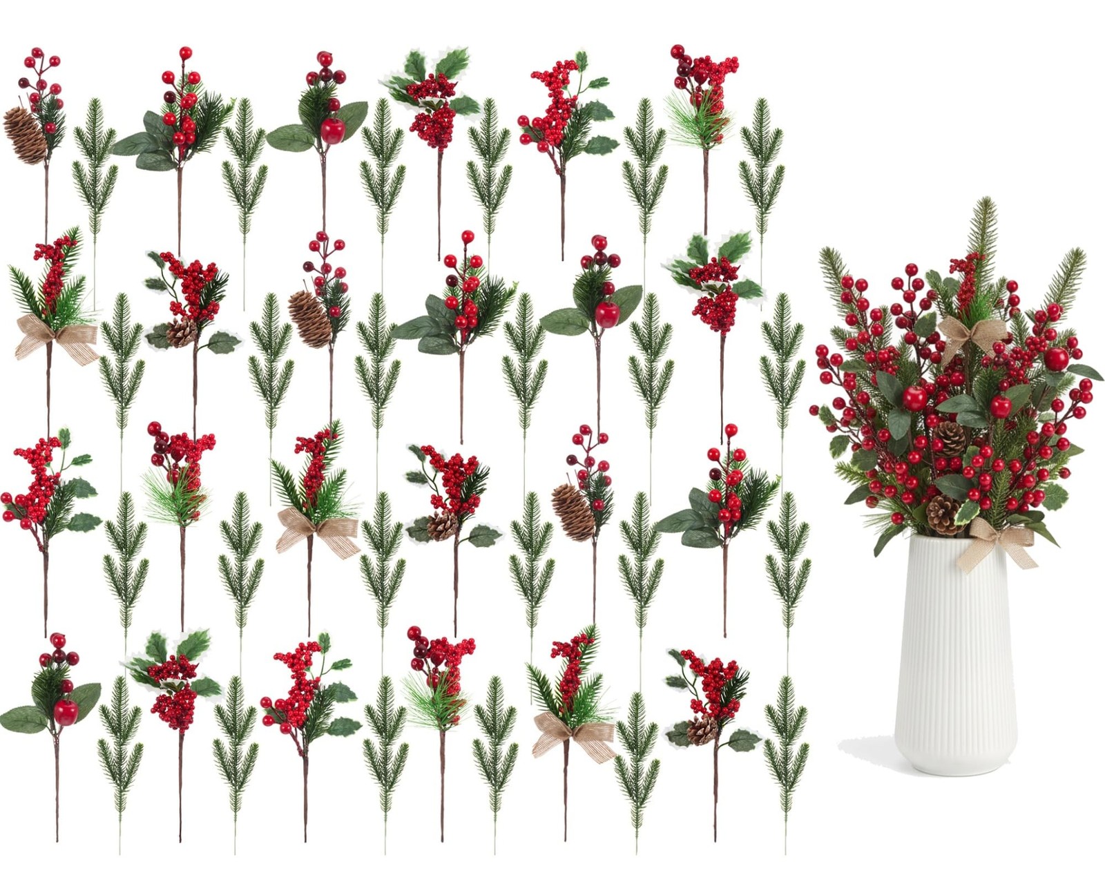 48 Pack Artificial Christmas Tree Picks Include 24 Christmas Tree Cuttings wi…