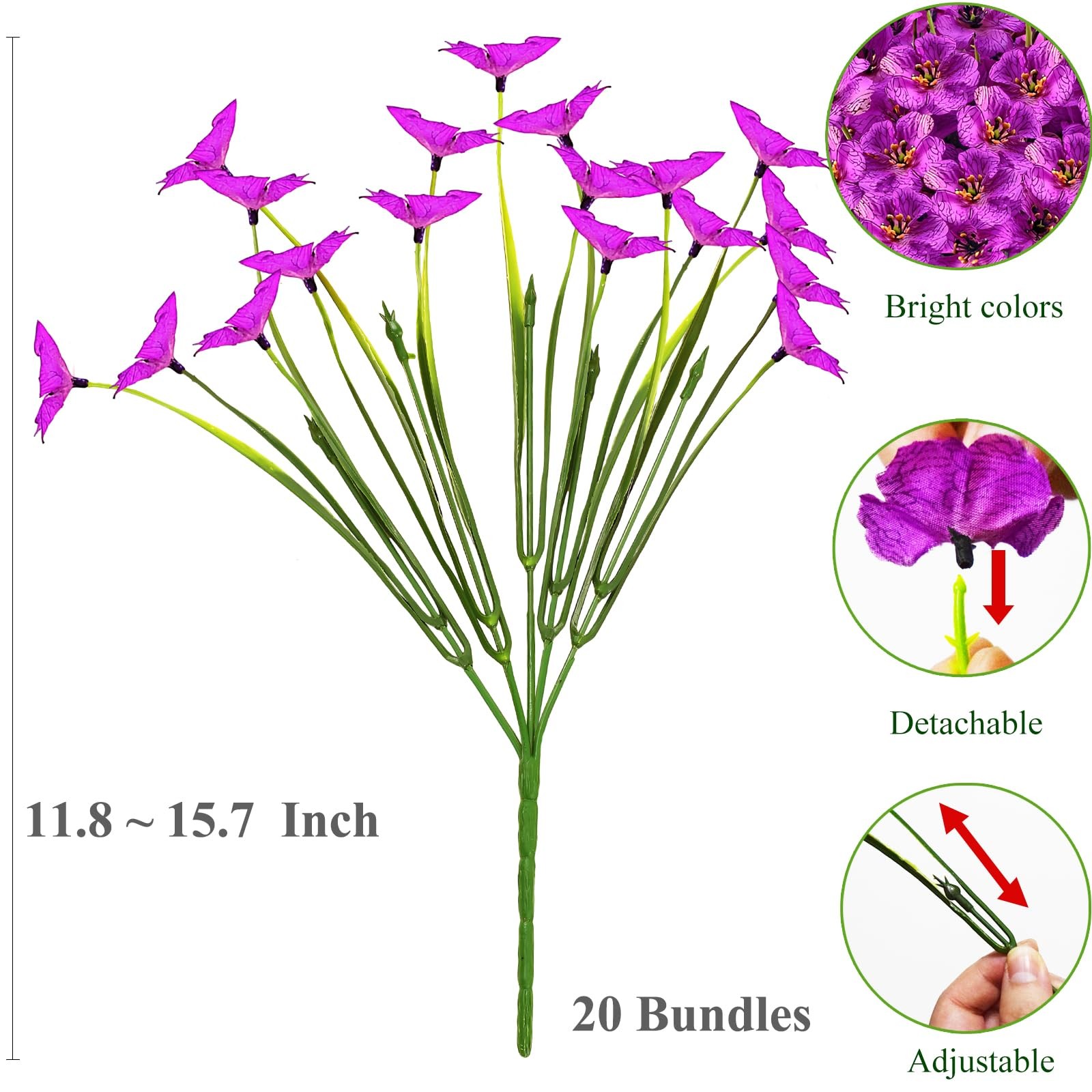 20 Bundles Outdoor Artificial Flowers UV Resistant with Purple Faux Silk Flow…