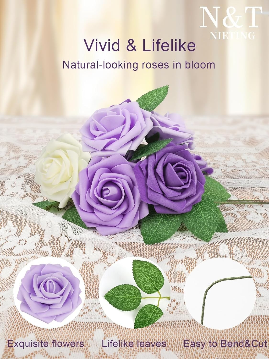 25pcs Real Touch Purple Artificial Roses for Elegant DIY Floral Arrangements