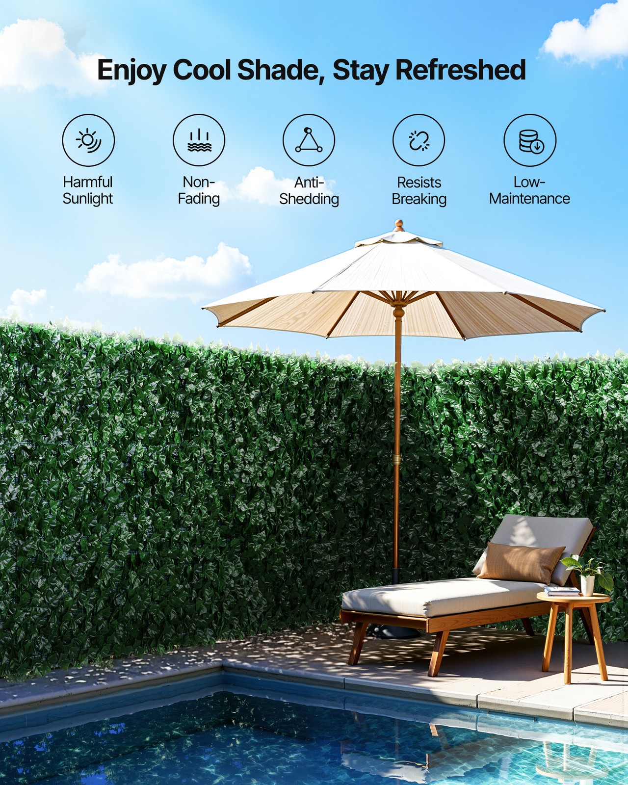VEVOR 39″x198″ Artificial Faux Ivy Leaf Fence Screen with Mesh Cloth Backing