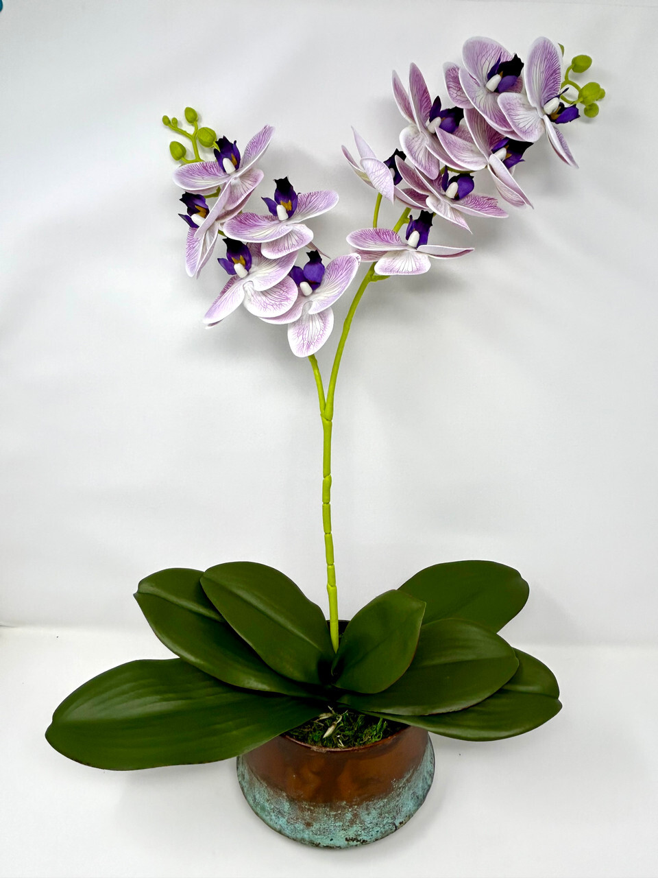 21″ Lg Artificial Purple PHALAENOPSIS ORCHID faux Silk flower plant potted in Co