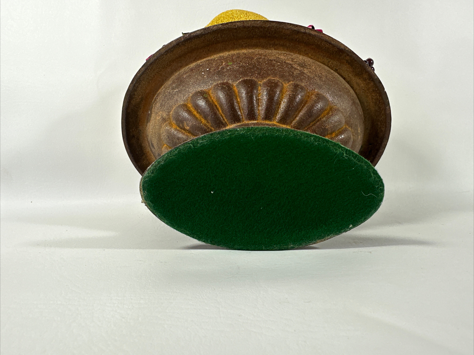 Vintage Rare Artificial Lemon Arrangement In A Cast Iron Vase Bass Green Bottom