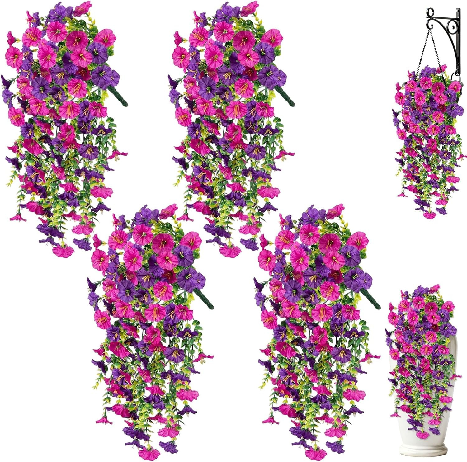 4PCS Artificial Morning Glory Vines UV Resistant Hanging Flowers Outdoor Decor