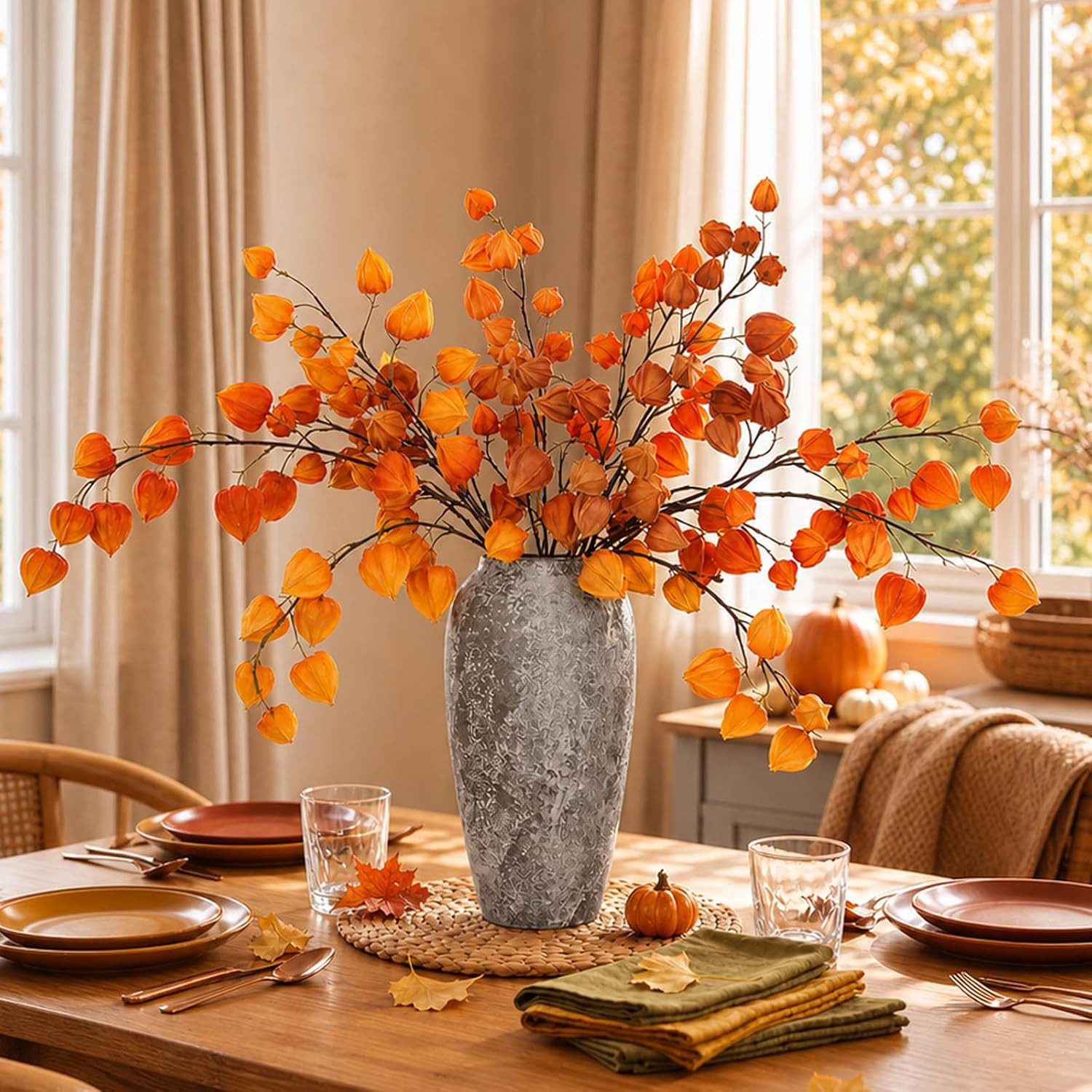6 Pcs Faux Chinese Lantern Flowers Stems for Home Wedding Decor 31.5 Inch