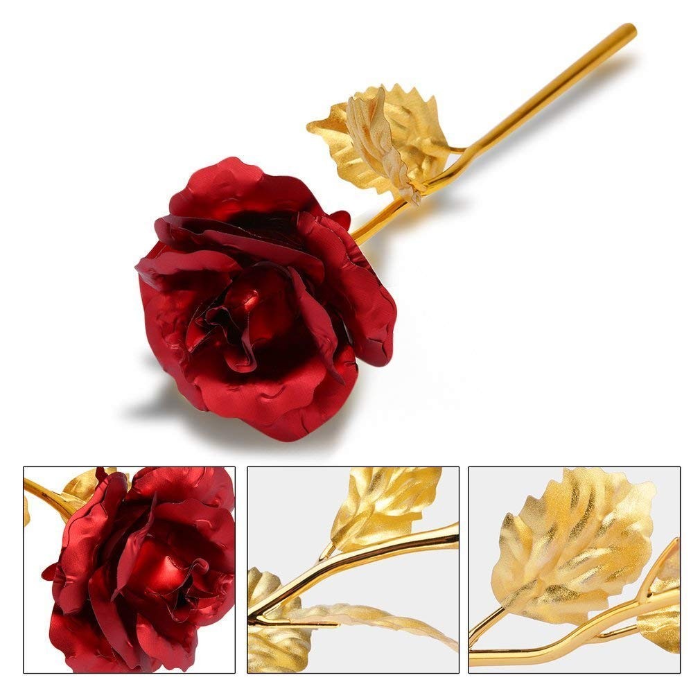 Red Artificial Golden Rose Flower With Luxury Gift Box Anniversary 11 Inch 1PC