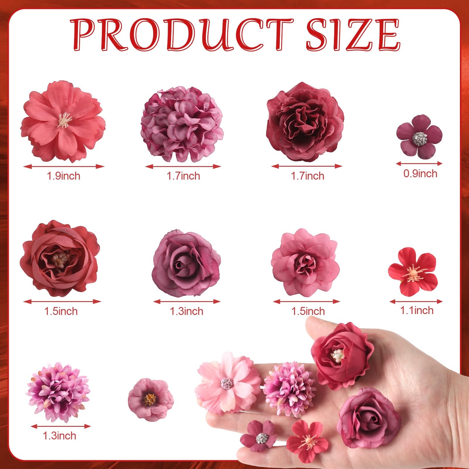 Faux Flower Heads Mini Red Artificial Flower Heads Fake Peony Daisy Rose Flow…