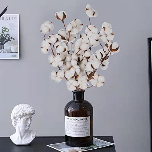 5 Pack Cotton Stems – 50pcs Cotton Flower Bolls, 20″ Natural Floral Branches for