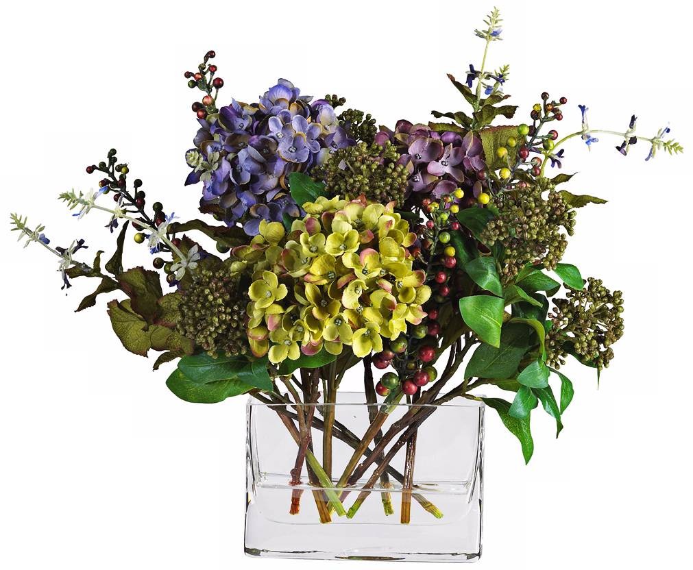 Mixed Hydrangea 12″ High Faux Floral Bouquet in Vase