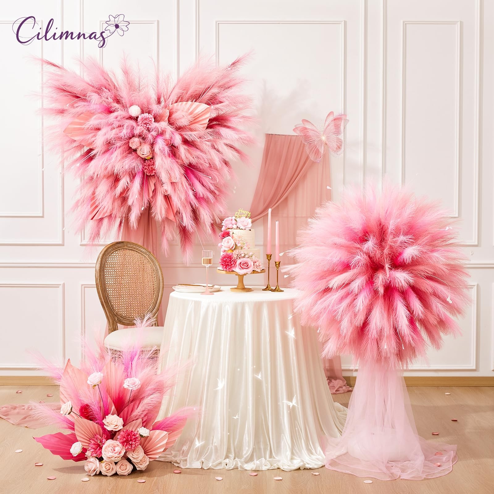 17.7″ Gradient Red Artificial Fluffy Faux Pampas Grass Home Decor 50 PCS