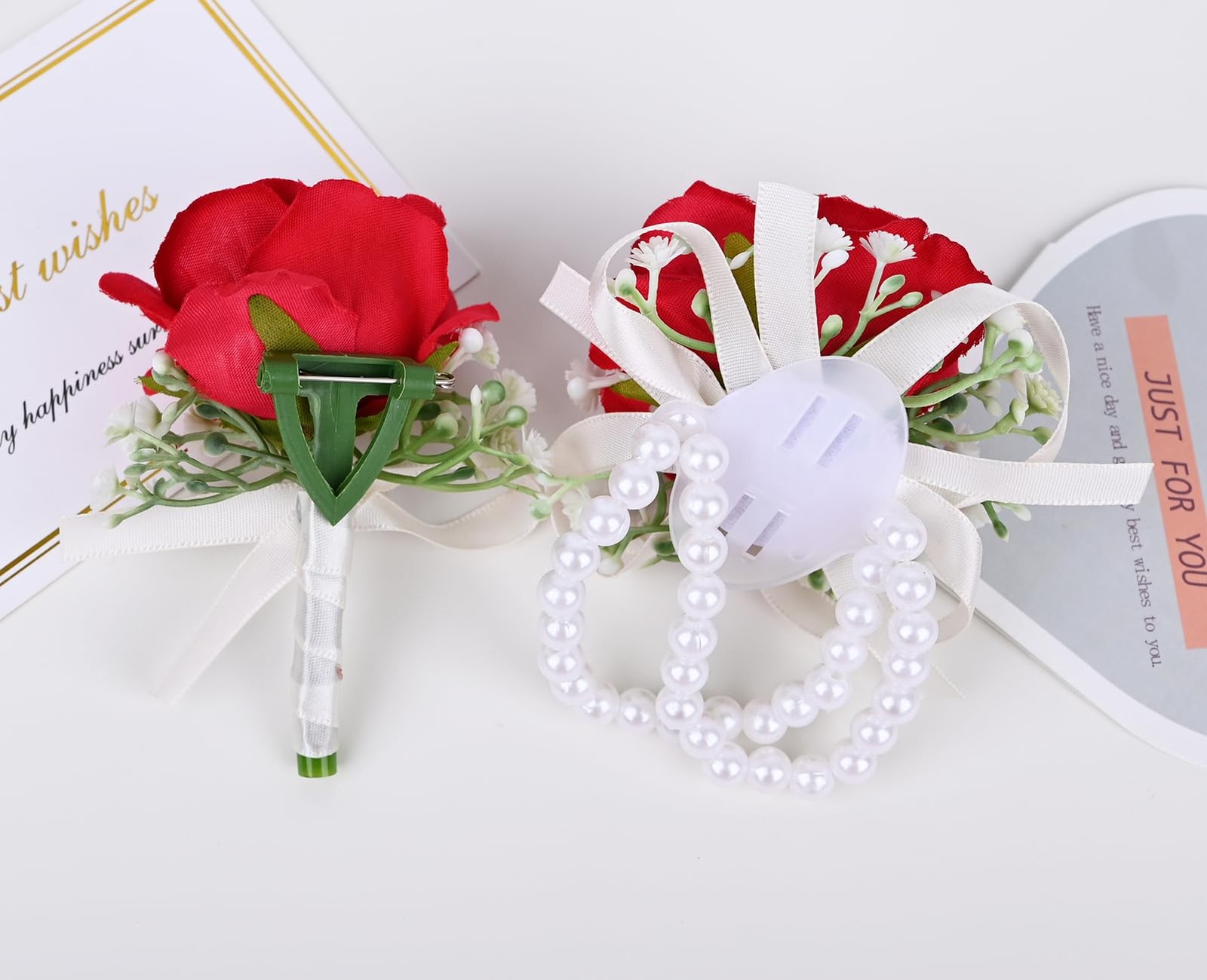 2 Pieces Party Prom Homecoming Artificial Rose Wrist Corsage and Boutonniere …