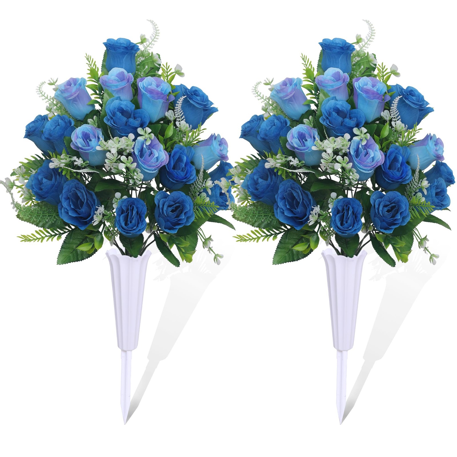 Set of 2 Artificial Cemetery Flowers, Grave Memorial Flowers with Vase, Outdo…