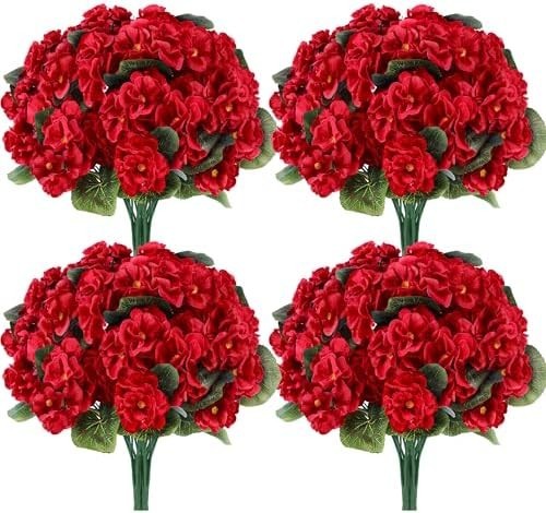 6 Pack Red Artificial Geraniums Flowers for Outdoors UV Resistant Faux Flowers f