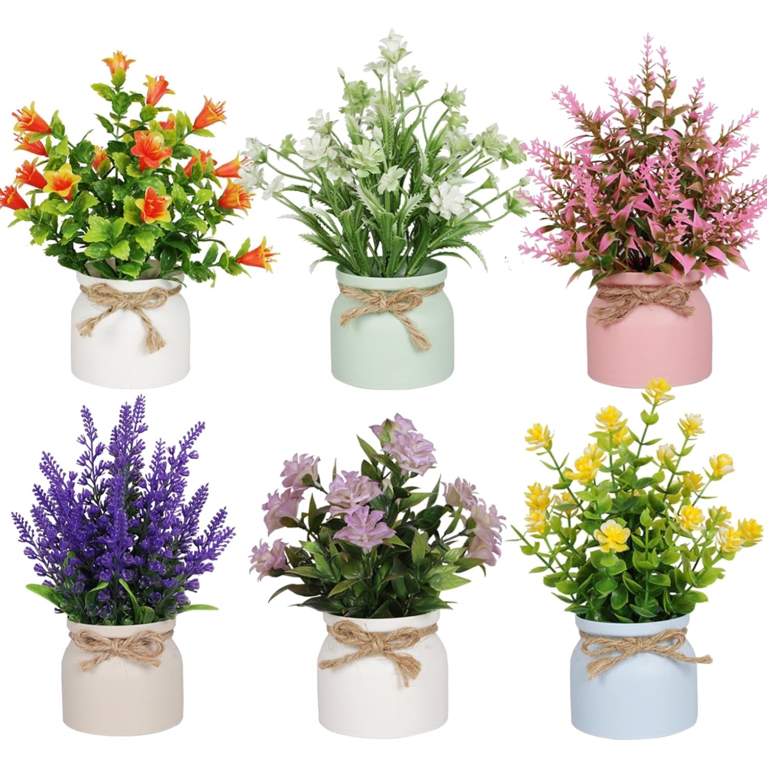 6pcs Artificial Pot Flowers Small Fake Plants Mini Potted Plants for Home Off…
