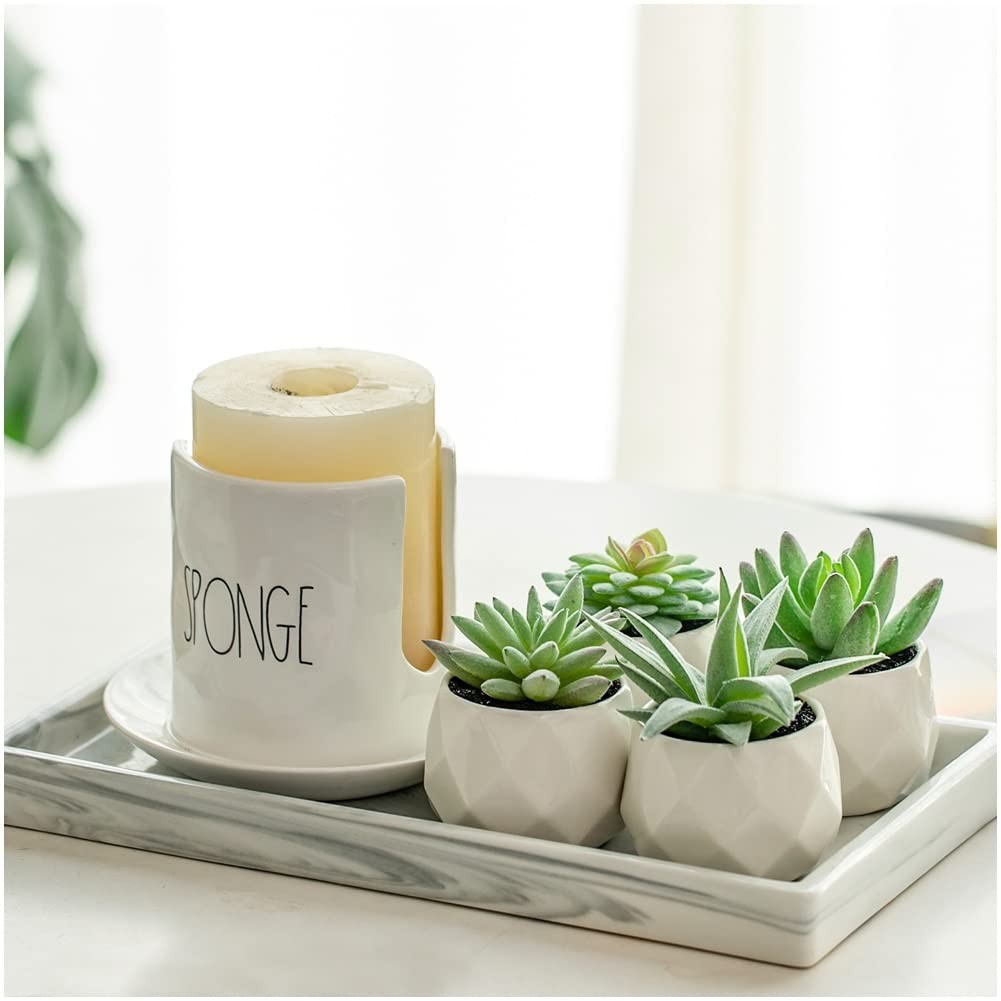 4 Pack Fake Succulent Plant Set, Mini Artificial Ceramic Pots, Green Desk Decor