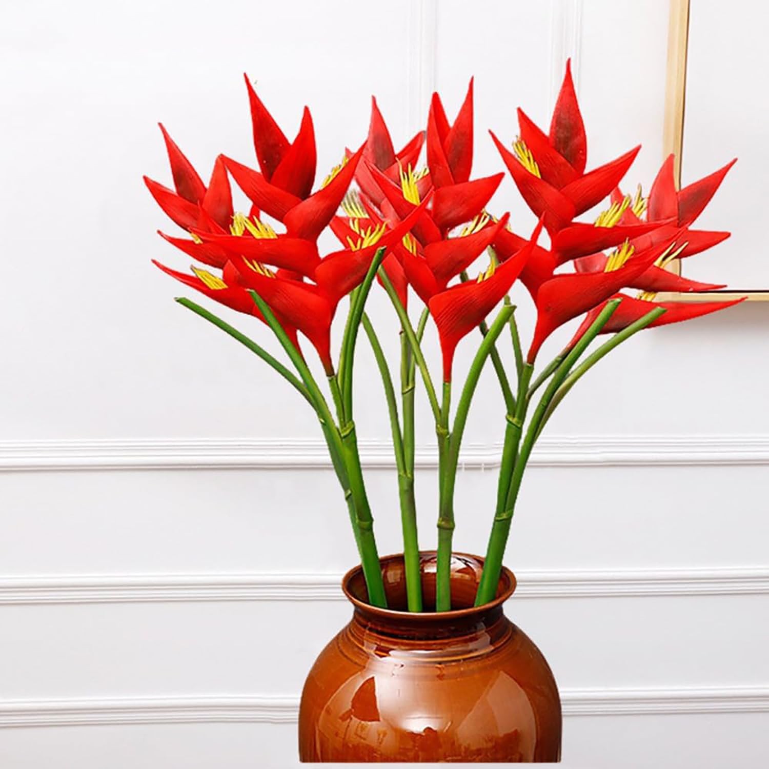 4 PCS Red Artificial Heliconia 33.5 Inch Latex Faux Bird Of Paradise Flowers