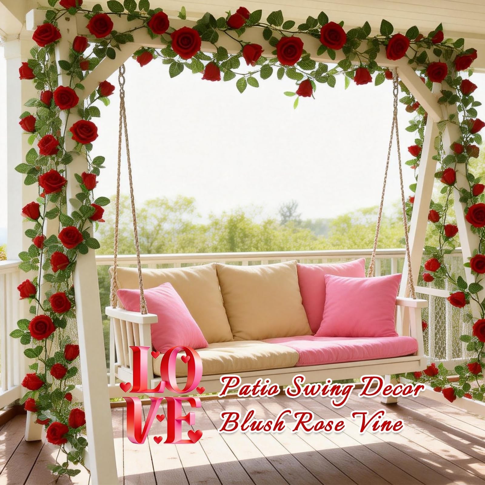 2 Pack Red Artificial Rose Garland, Each 6.5FT Fake Flower Hanging Vines for …