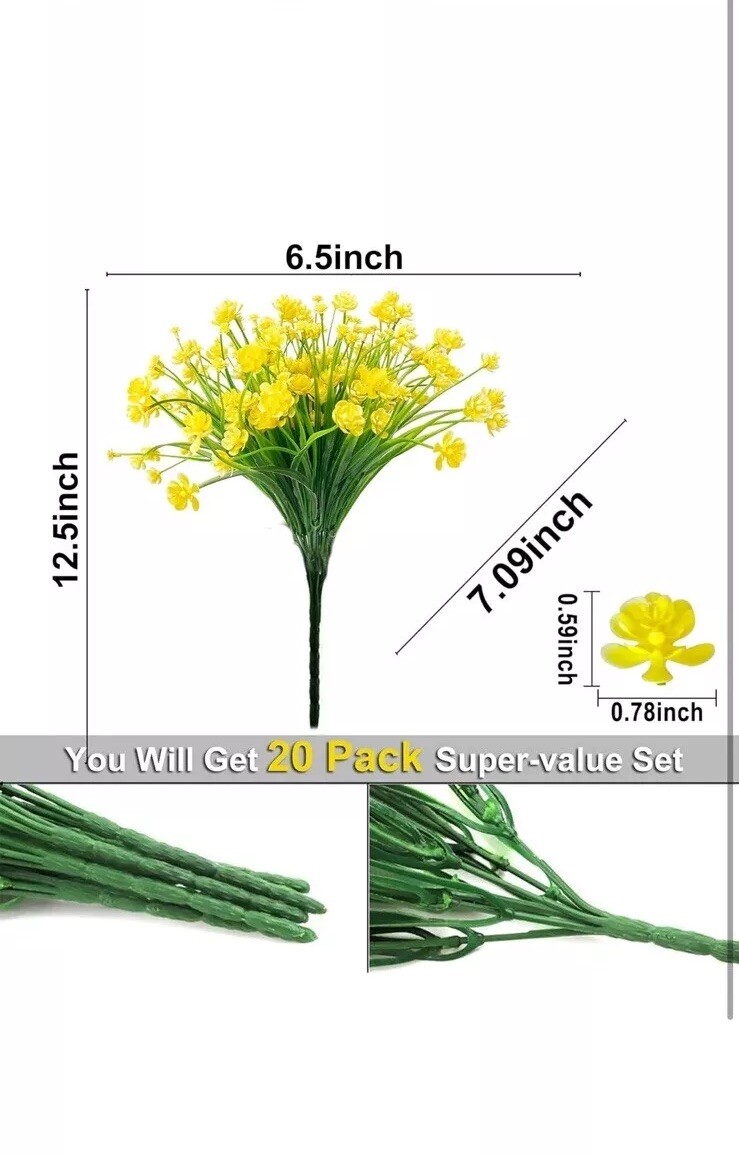 TURNMEON 20 Bundles Artificial Flowers for Outdoor Summer Decoration, Yellow