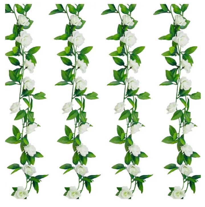 5 Pack 30 ft Fake Rose Garland, Artificial Silk White Rose Flower Vines,