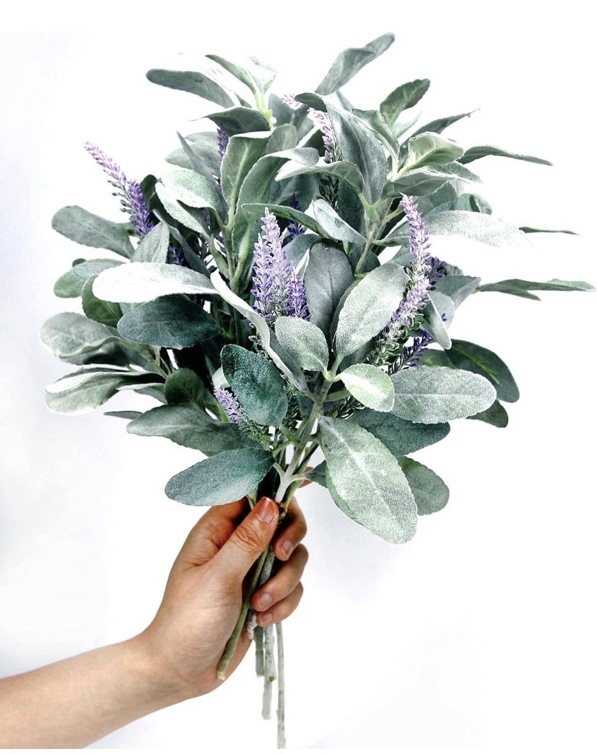 Tinsow Artificial Flocked Lambs Ear Leaves, Silver Lamb’s Ear 20 Pc Stems Floral