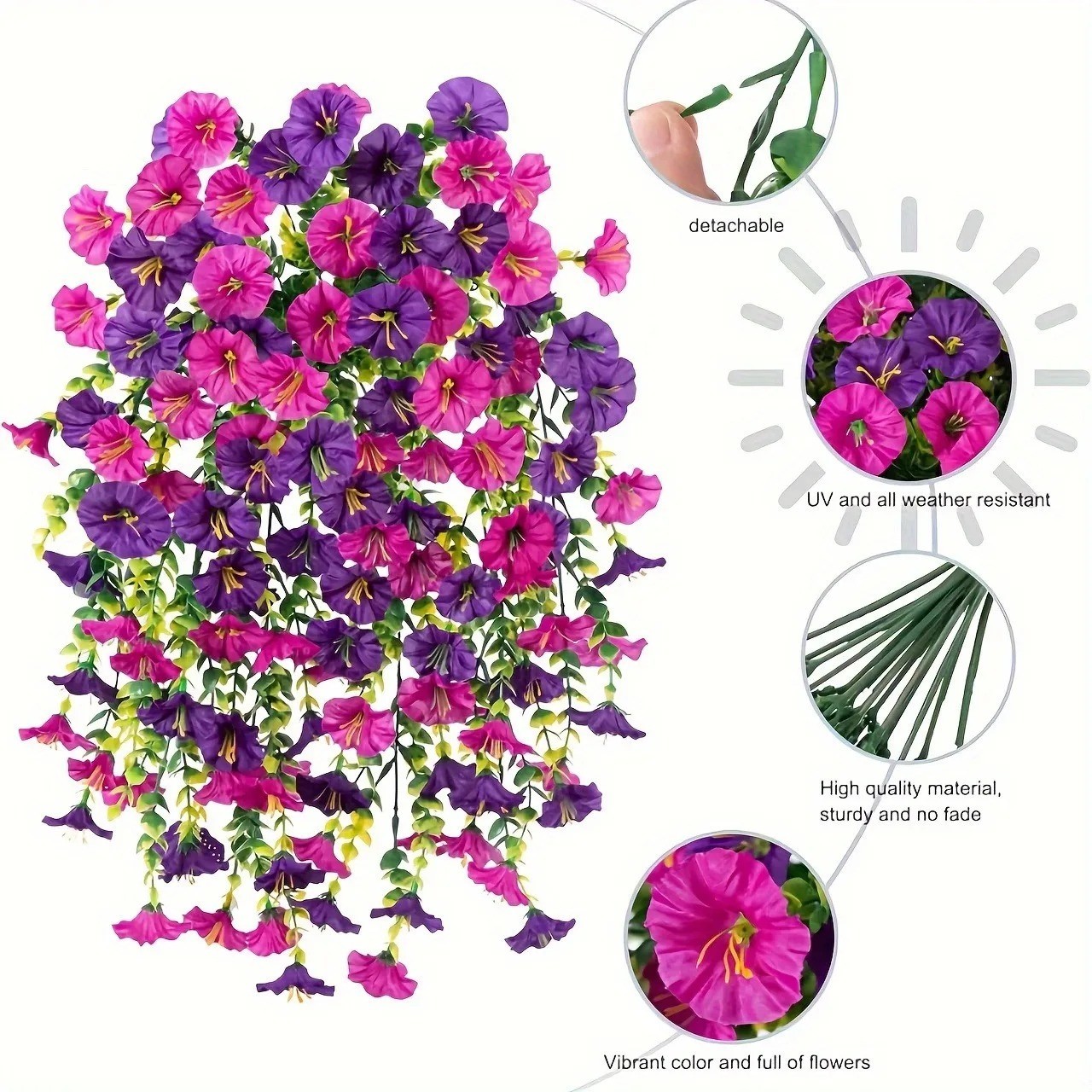 1P 75cm Artificial Flowers, Plastic Plants for Outdoor Indoor Hanging Decoration