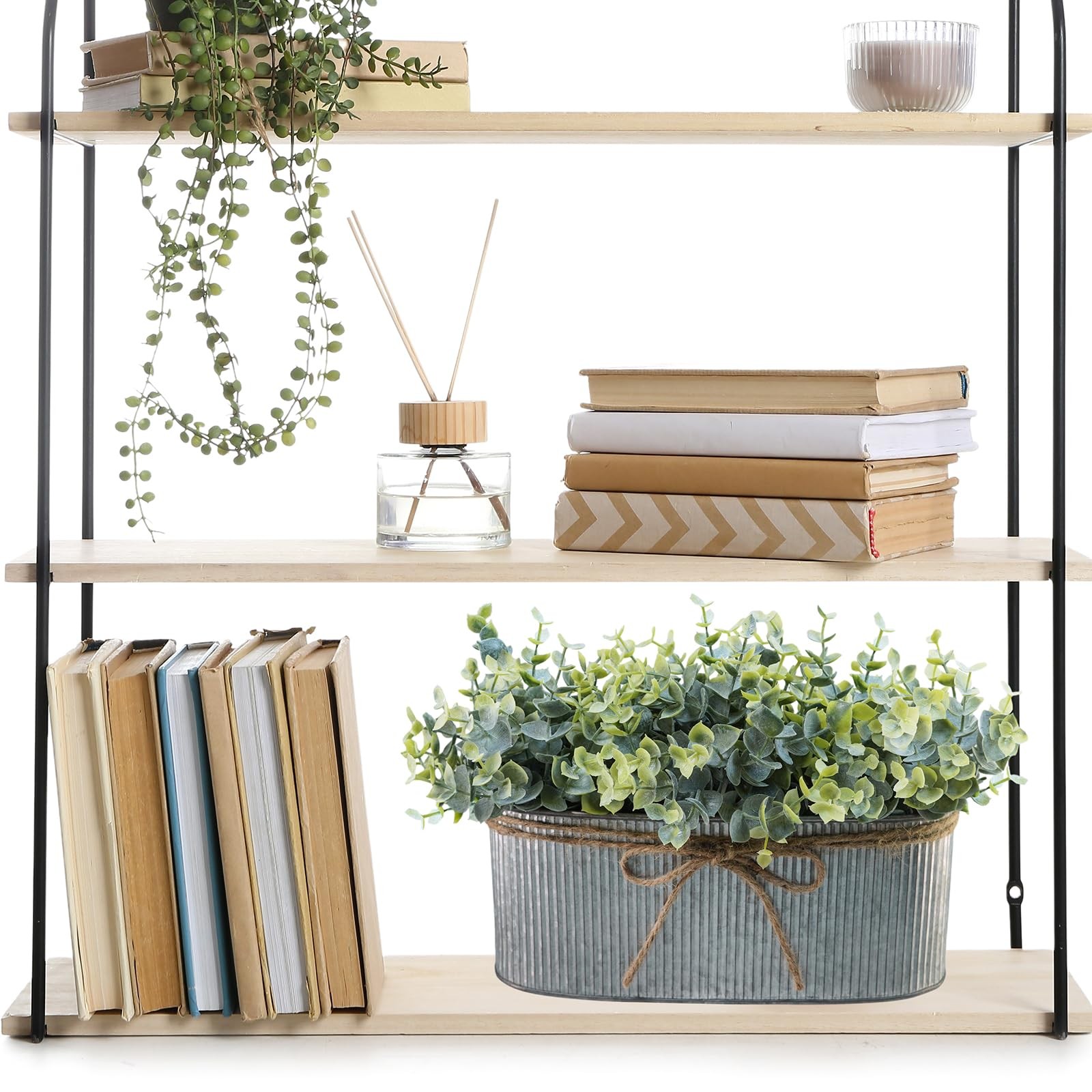 Artificial Eucalyptus Arrangement in Rustic Oval Galvanized Metal Planter Box…
