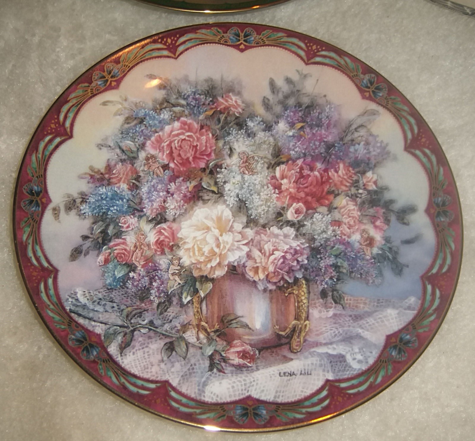 ROSE PORCELAIN PLATES Vintage Floral Flowers Lena Liu Katherine Austen LOT Four