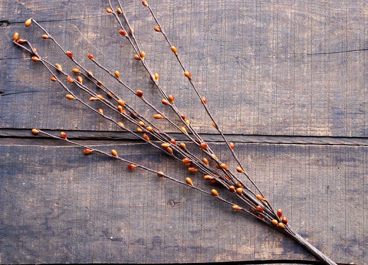 Pip Berry Picks Set/2 Burnt Mustard Artificial Florals Primitive Decor 18 inch
