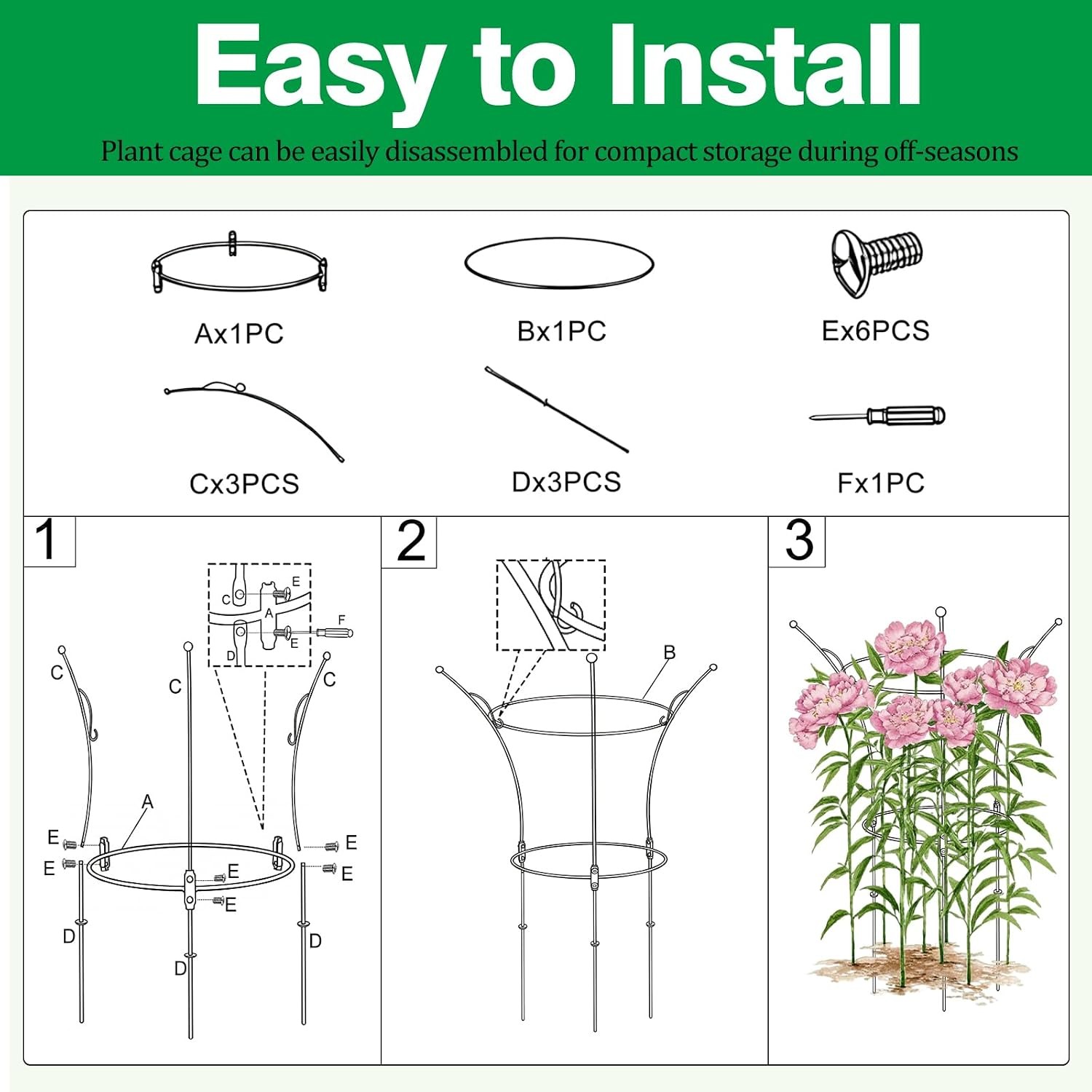 4 Pack Peony Cages & Supports Cages 13″ D x 22.8″ H Heavy Duty Metal Support
