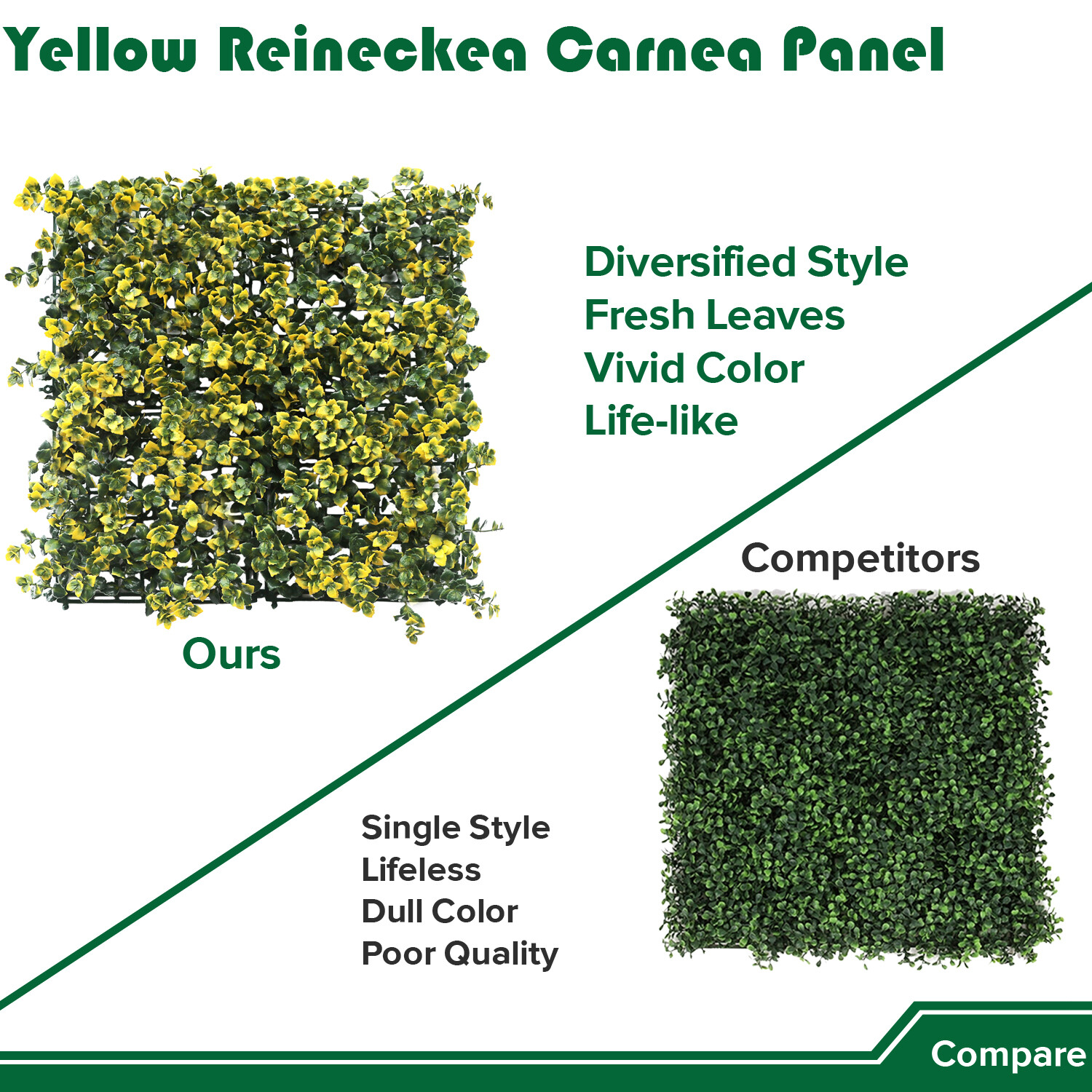20″ Artificial Faux Yellow Reineckea Carnea Leaf Mats Wall Hedge Decor Panel DIY