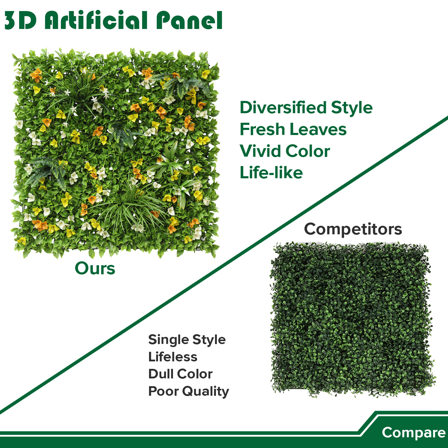 40″ Artificial Grass Mats 3D Mixed Plant Wall Ledge Decor For Home Festival #6