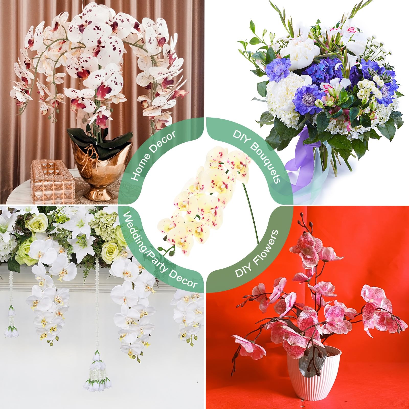 1-Pack Artificial Orchid Flowers 9 Large Petals 37 Inch Faux Phalaenopsis Sil…