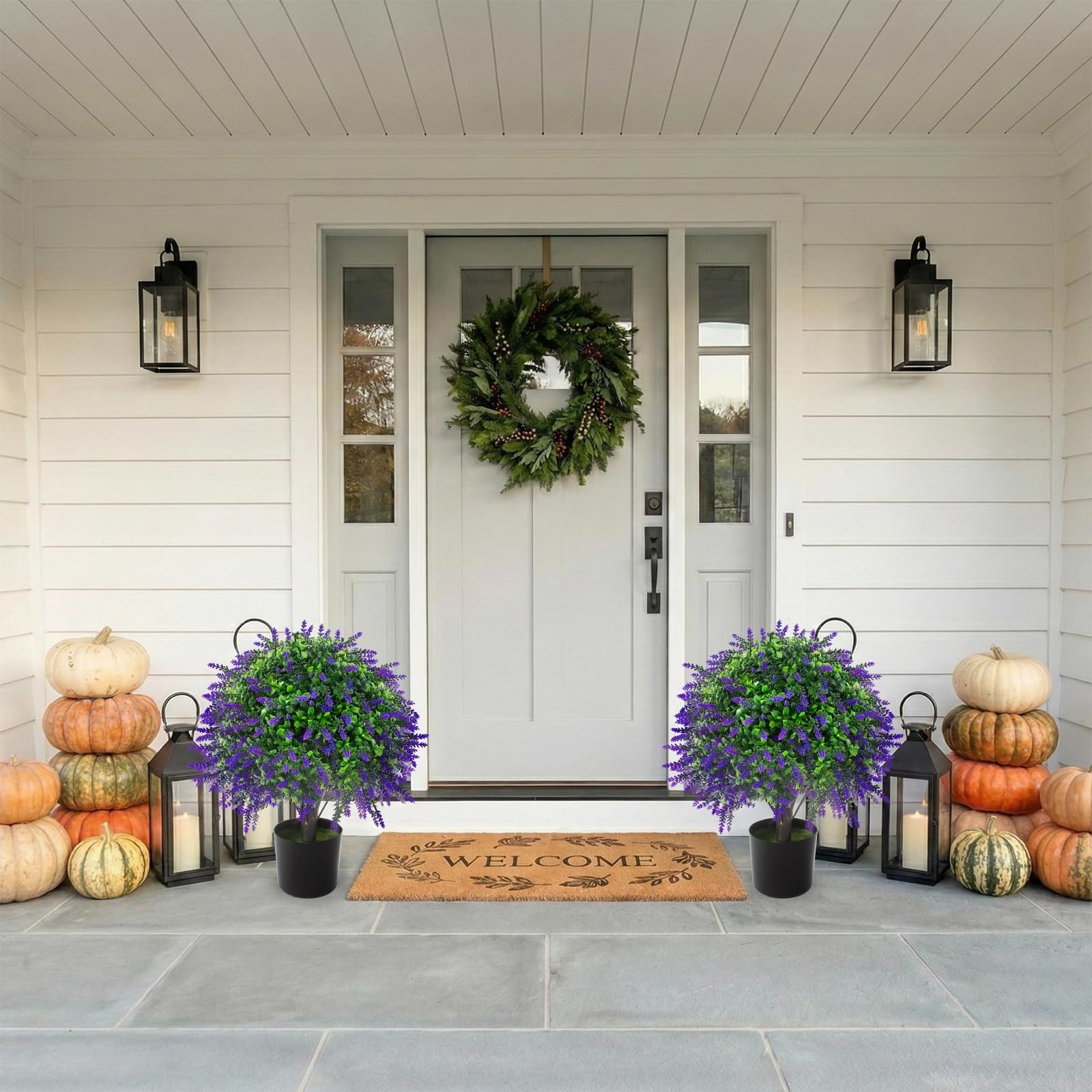 2 Pcs UV Resistant Artificial Lavender Topiary Balls – Potted Purple Plants for