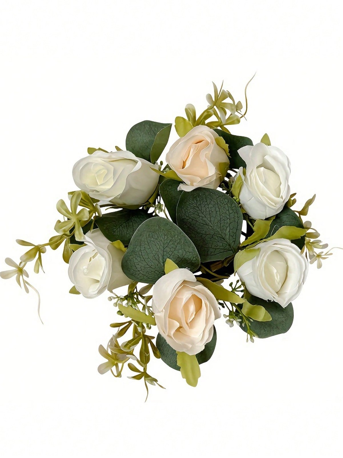 White + Champagne 1pc Fake Flower Plants Leaves Candle Rings, Artificial Silk Ro