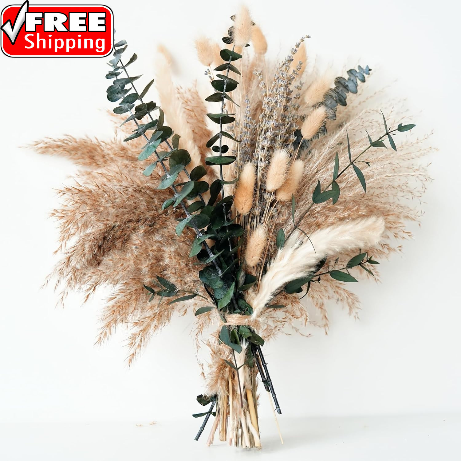 Green Pampas Grass Boho Bouquet – Exquisite Lavender and Eucalyptus Dried Flower