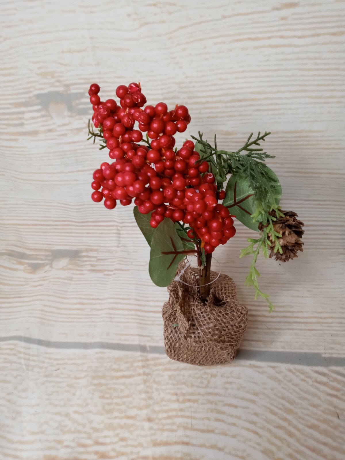 New Artificial Berry Tree Fake Mini Burlap Wrapped Christmas Winter Decor Filler