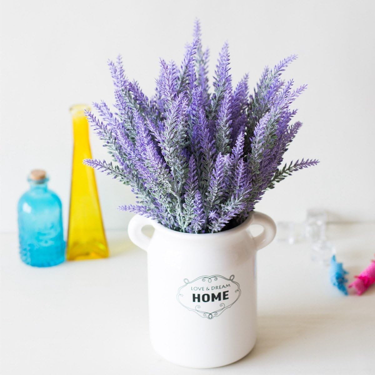 Artificial Lavender Fake Flowers Flocked Plants Plastic Faux Bouquet Purple 5