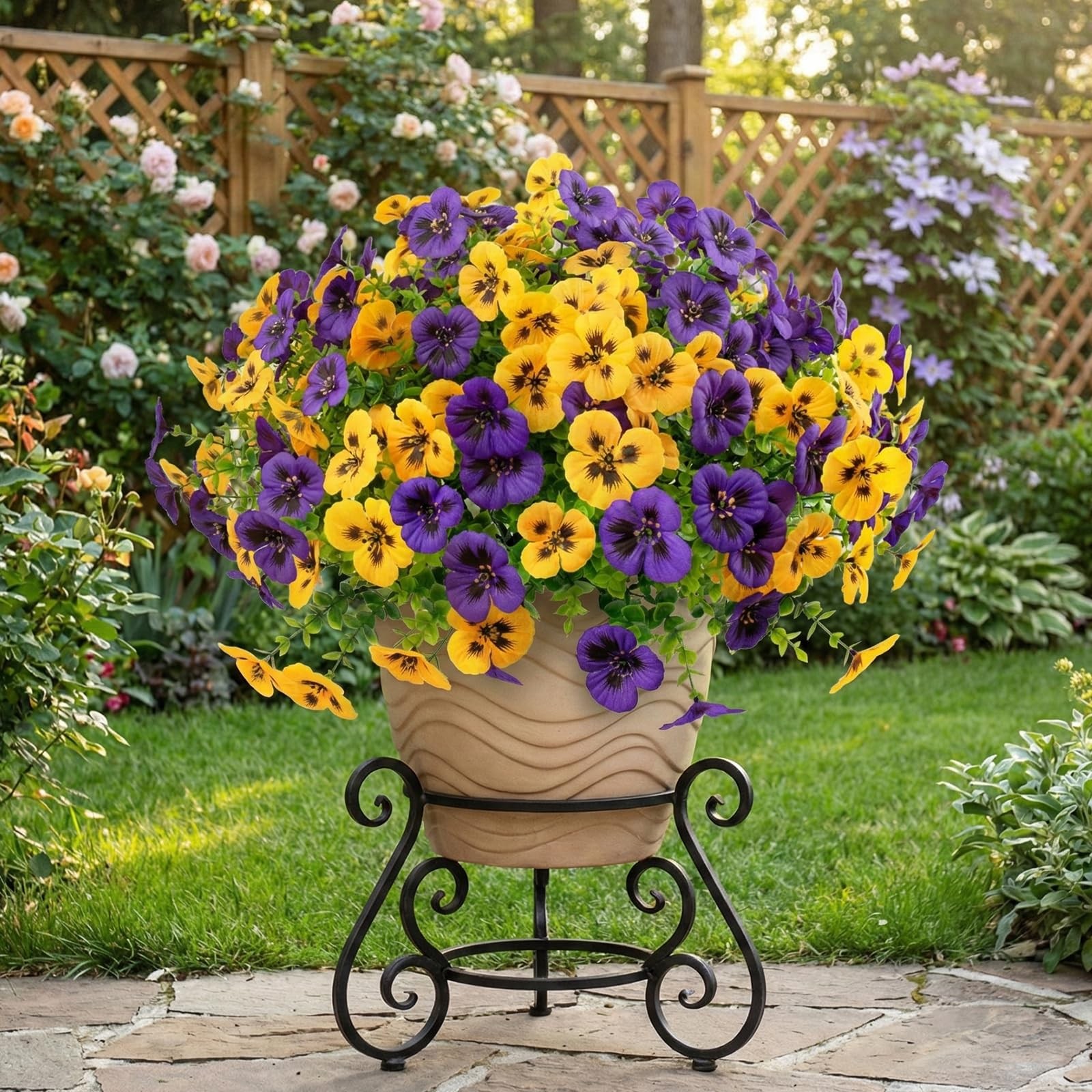 Artificial Pansy Flowers 18 Pcs Faux UV Resistant Silk for Outdoor Decor