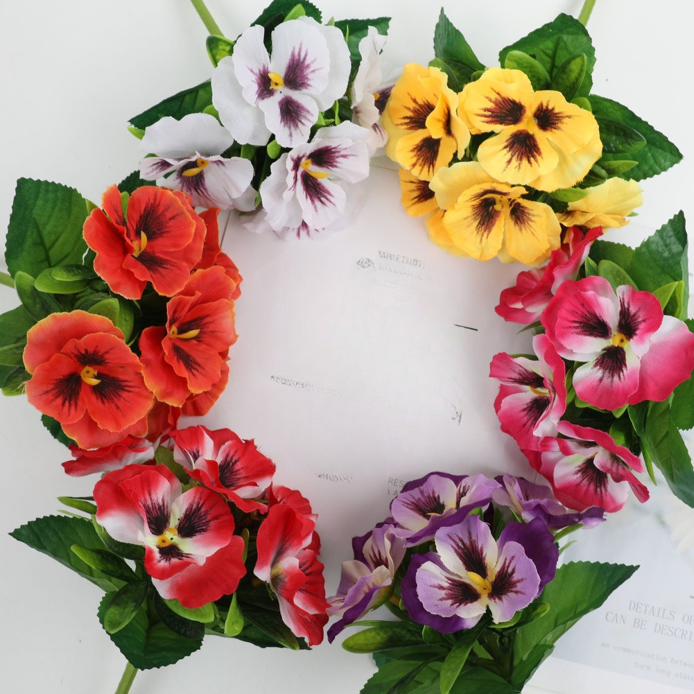 Silk Pansy Flower Bouquet for Wedding Reception Decor Home Wall Display