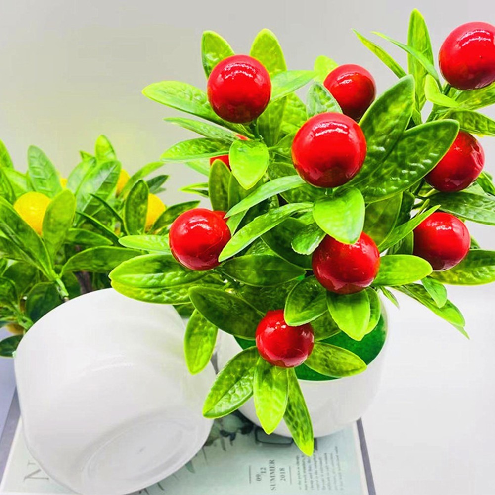 Small Artificial Fruit Tree Plastic Potted Plant for Home Office Decor