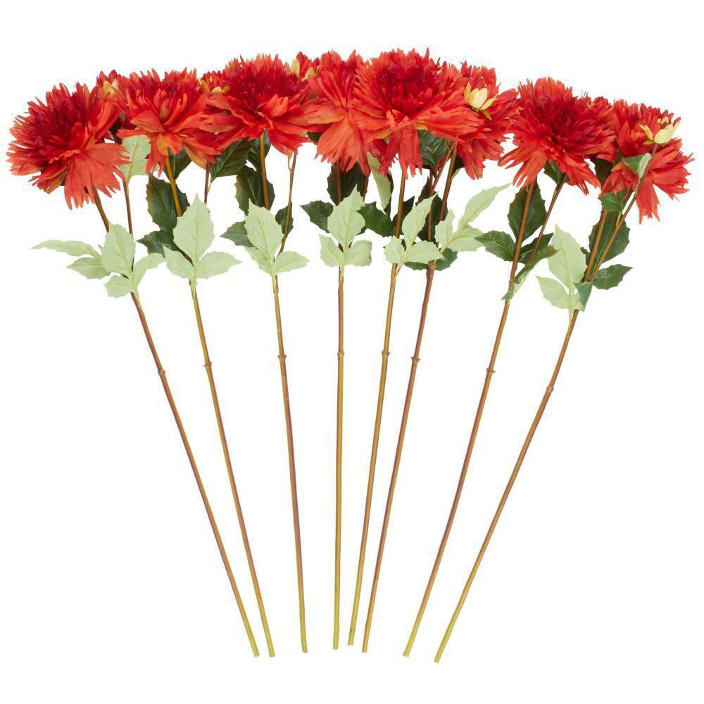 31 In. Red Indoor Artificial Dahlia Flower Stem in White Plastic Vase (Set of 8)