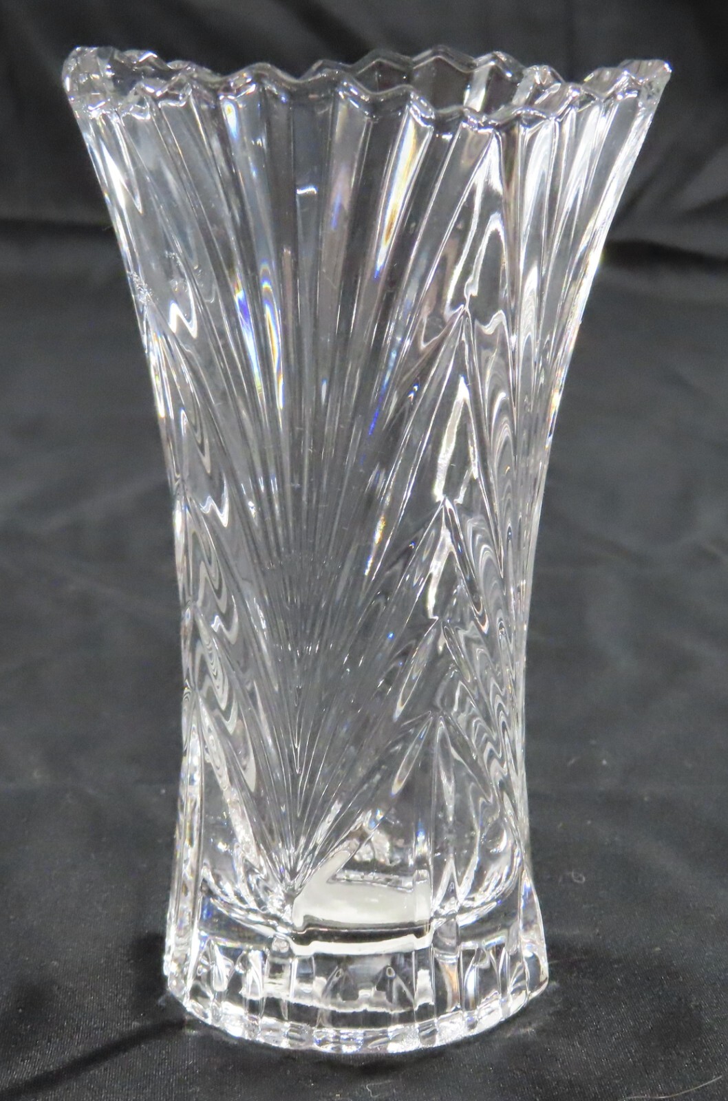 Crystal Flower Bud Vase 5″ Ribbed Mikasa Swirl Oval Mouth Art Deco Excellent