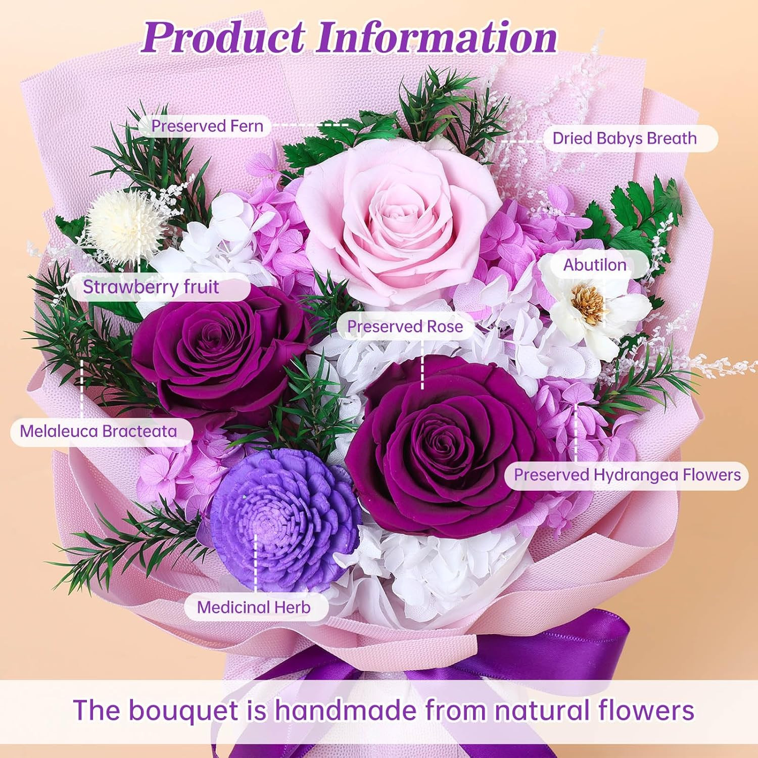 Flowers Gifts for Women, Flower for Delivery, Preserved Purple Roses Bouquets, A