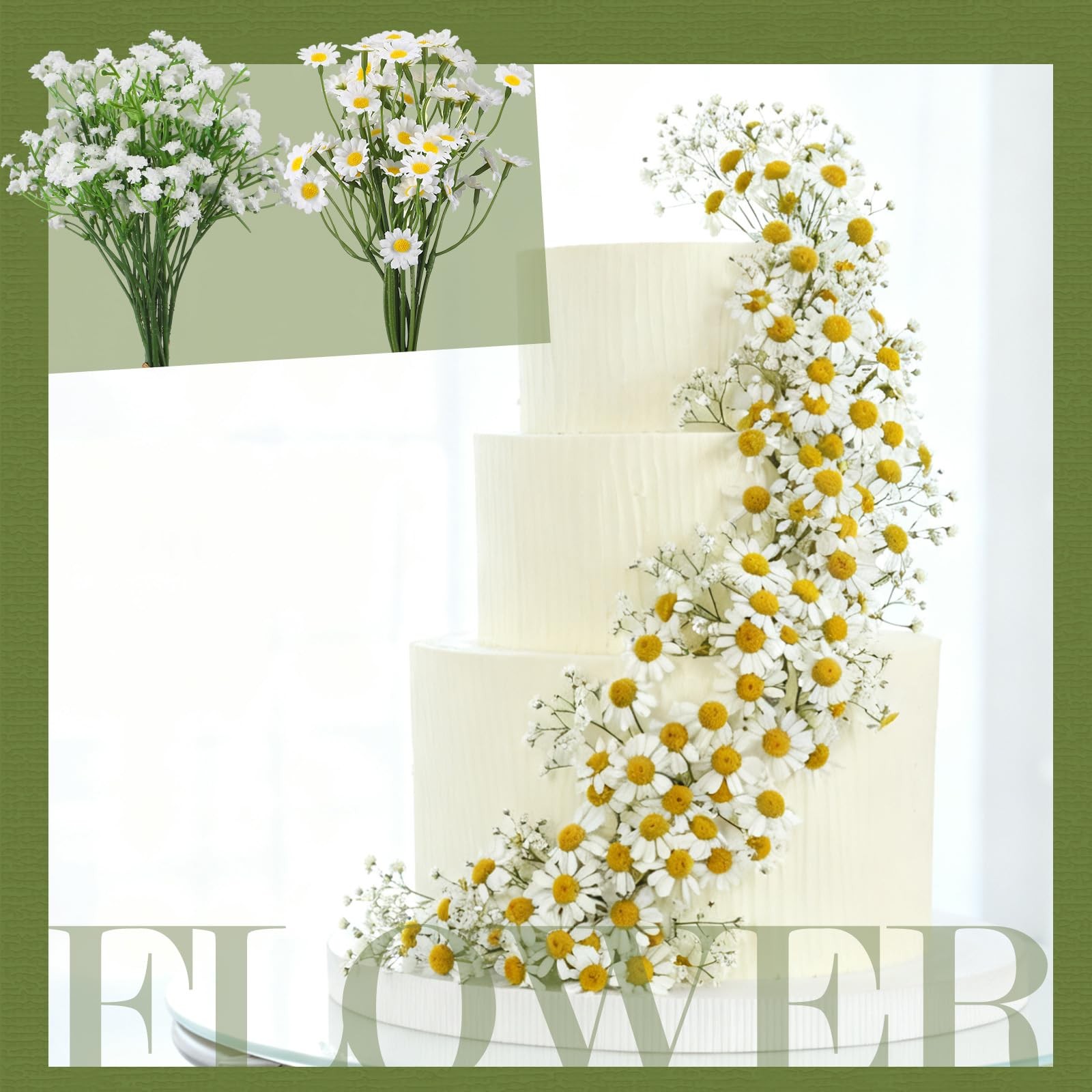 Wedding Cake Toppers White Flowers 12 Daisies & 10 Baby’s Breath Artificial