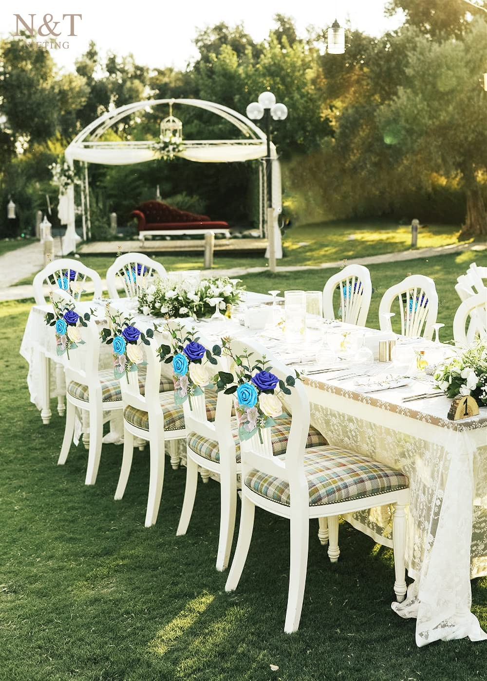Blue Roses Artificial Flowers 25 PCS Fake Silk Bouquet Wedding Centerpiece