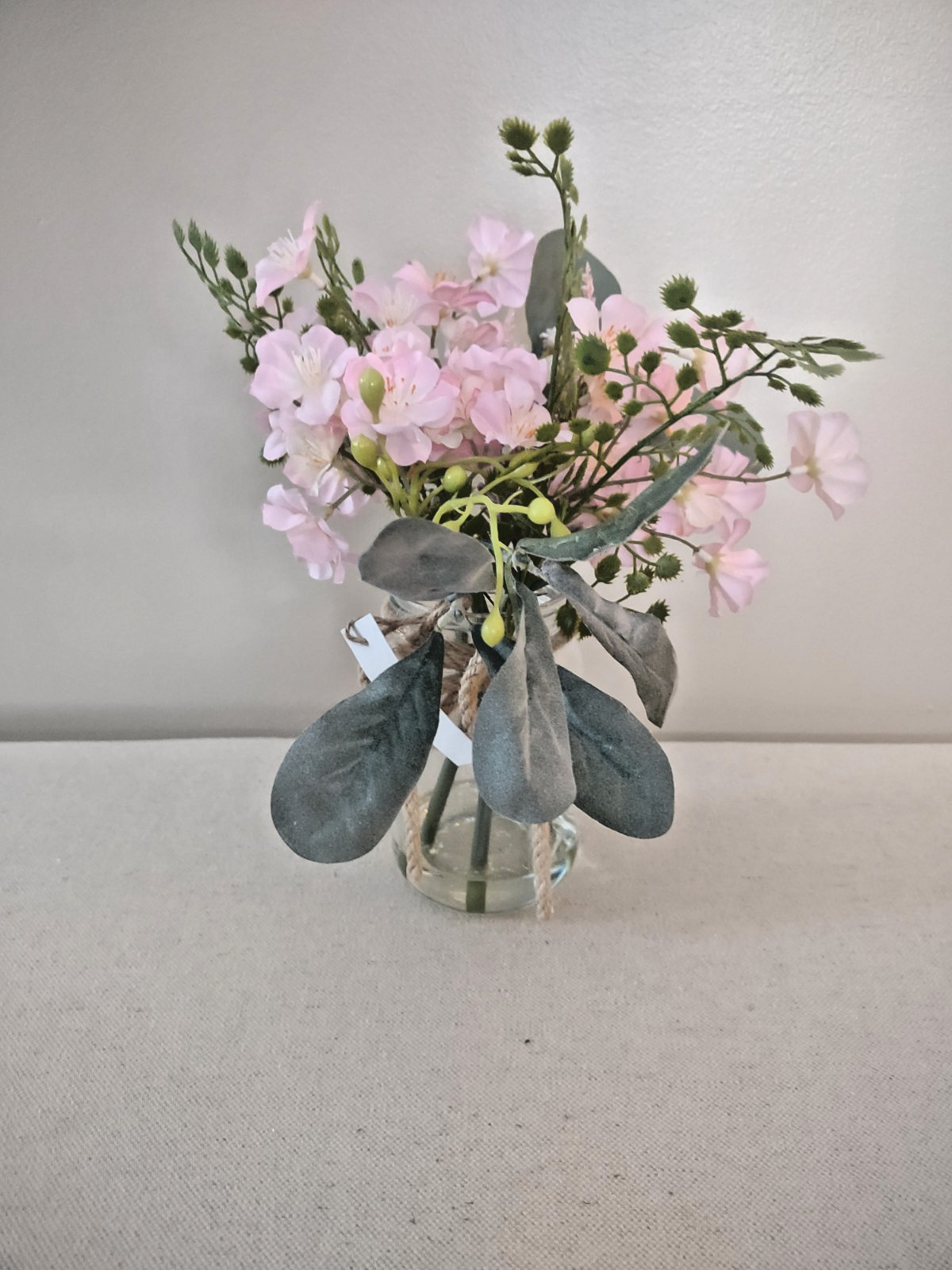 Pink Multi Flower Faux Arrangement in Glass Mason Jar with Faux Water~NEW SET/2