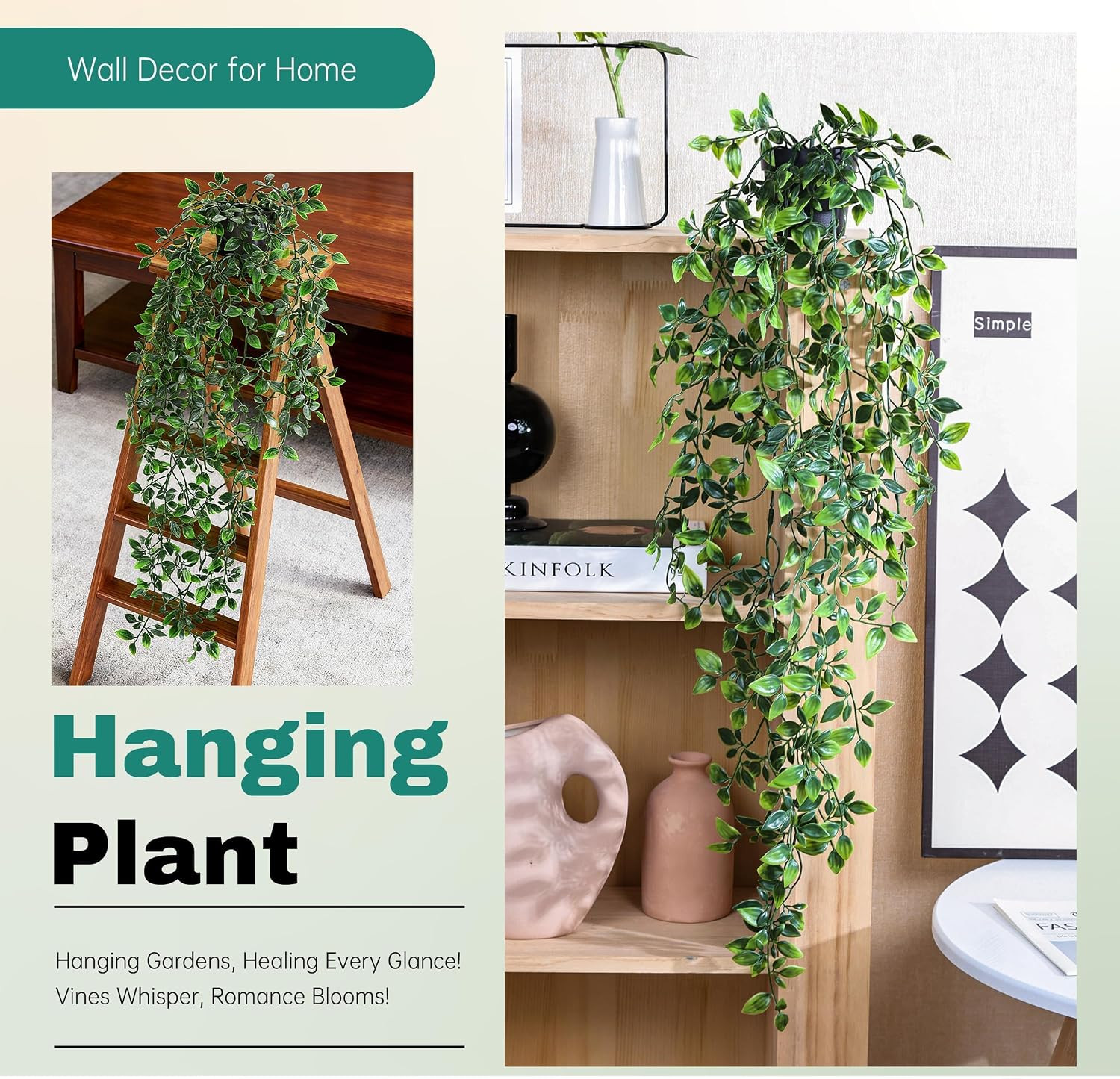 34″ Fake Hanging Plant Artificial for Bathroom Shelf Wall Decor | Artificial han