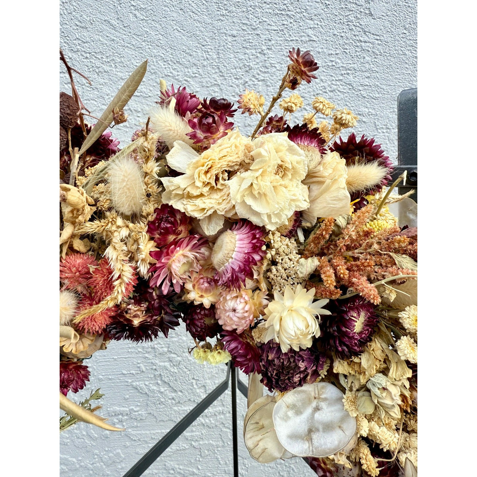 Organic Dried Floral Wreath 15″ Ranunculus, Dahlia, Seed Pods, Handmade Crafty