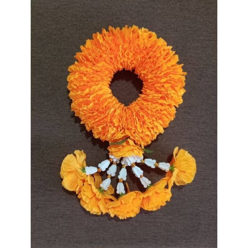 Fluffy Round Garland Hang Phuang Malai Artificial Thai Marigold Flower Fabric